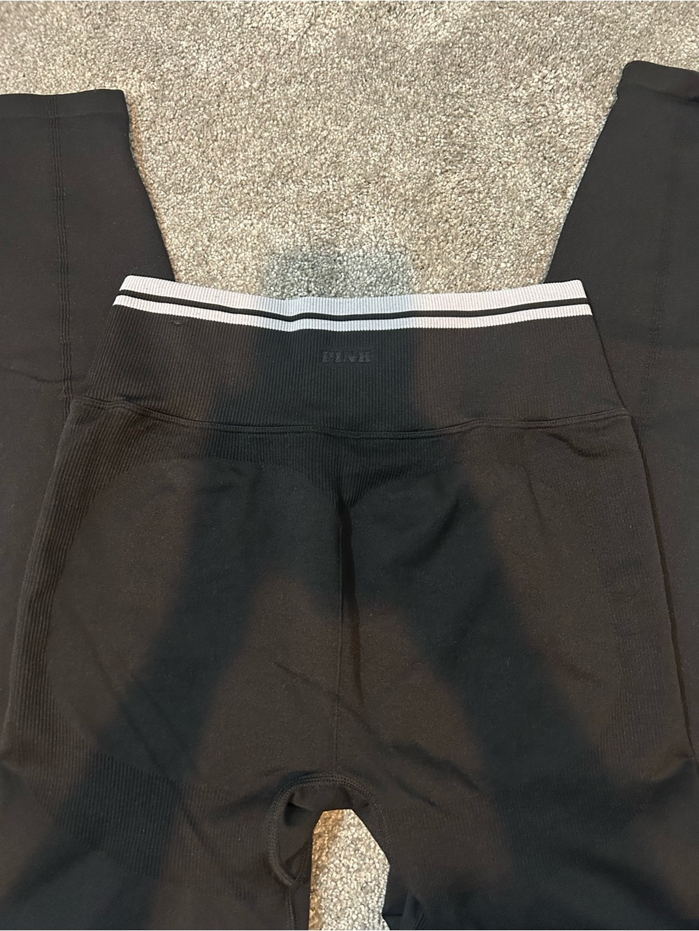 Black Seamless Leggings with White-Striped Waistband